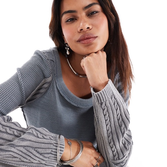 We The Free by Free People Sweet Talker Thermal Top Stormy Blue Size Large - Picture 2 of 9